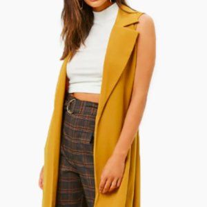 Forever 21 Gold/Mustard Long Sleeveless Jacket Vest